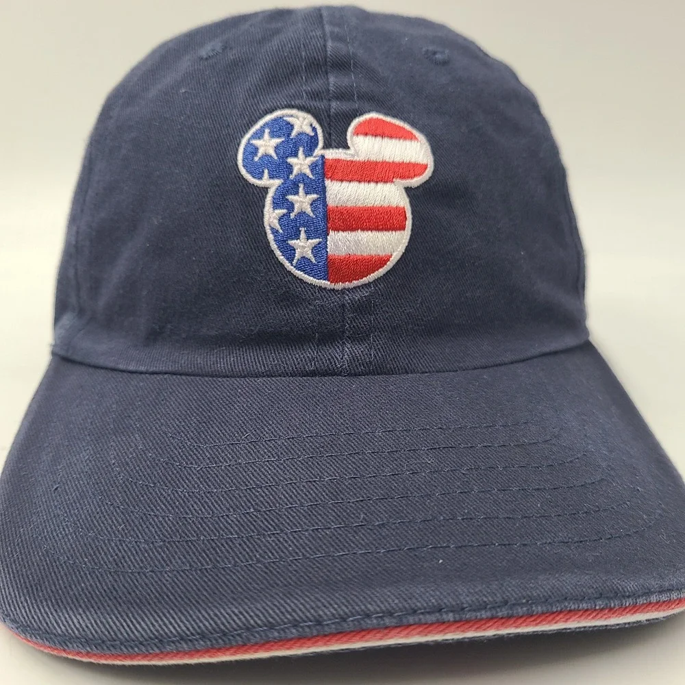 Walt Disney World Hat‎ Strapback Blue Red White Mickey Mouse USA Flag Logo Men
